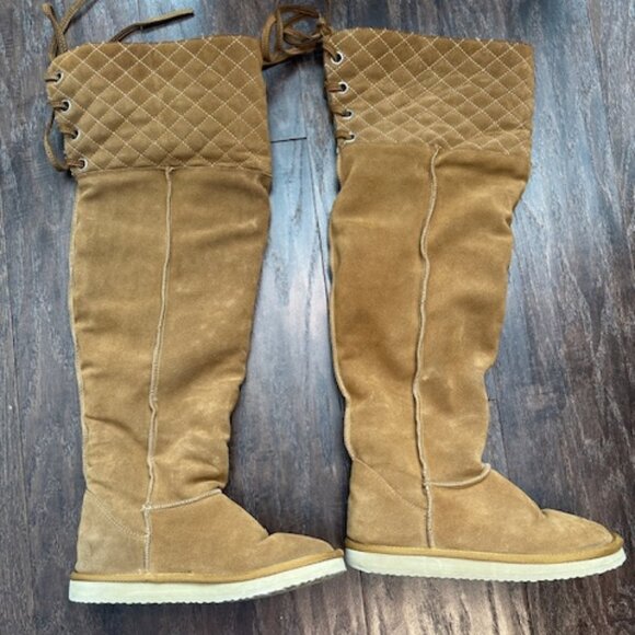 ZIGI NEW YORK TAN SUEDE KNEE LENGTH PULL-ON BOOTS- SZ 7 - Picture 1 of 5